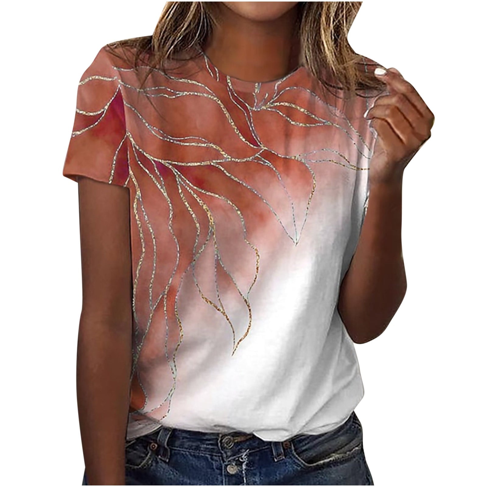 Geometric Floral Winter T-shirt for Women/Large Size (USA Size) ( main image 1