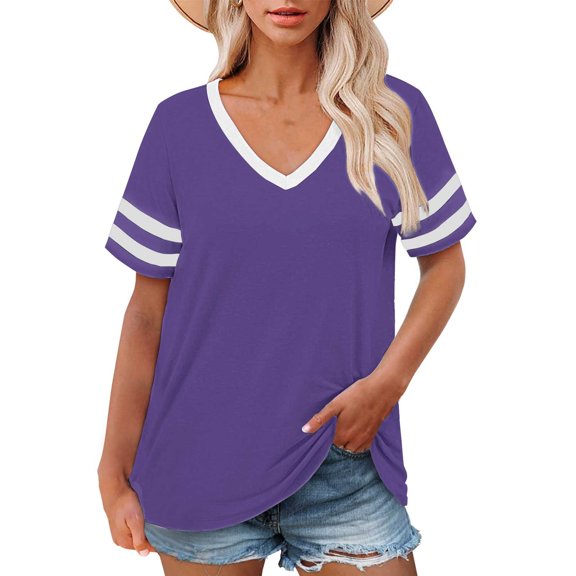 Womens Plus Size T Shirts, Yigetop Plus Size V Neck T Shirts Women Short Sleeve Tops Casual Summer Tshirts Loose Fit Tee Womens T Shirts Purple 2XL