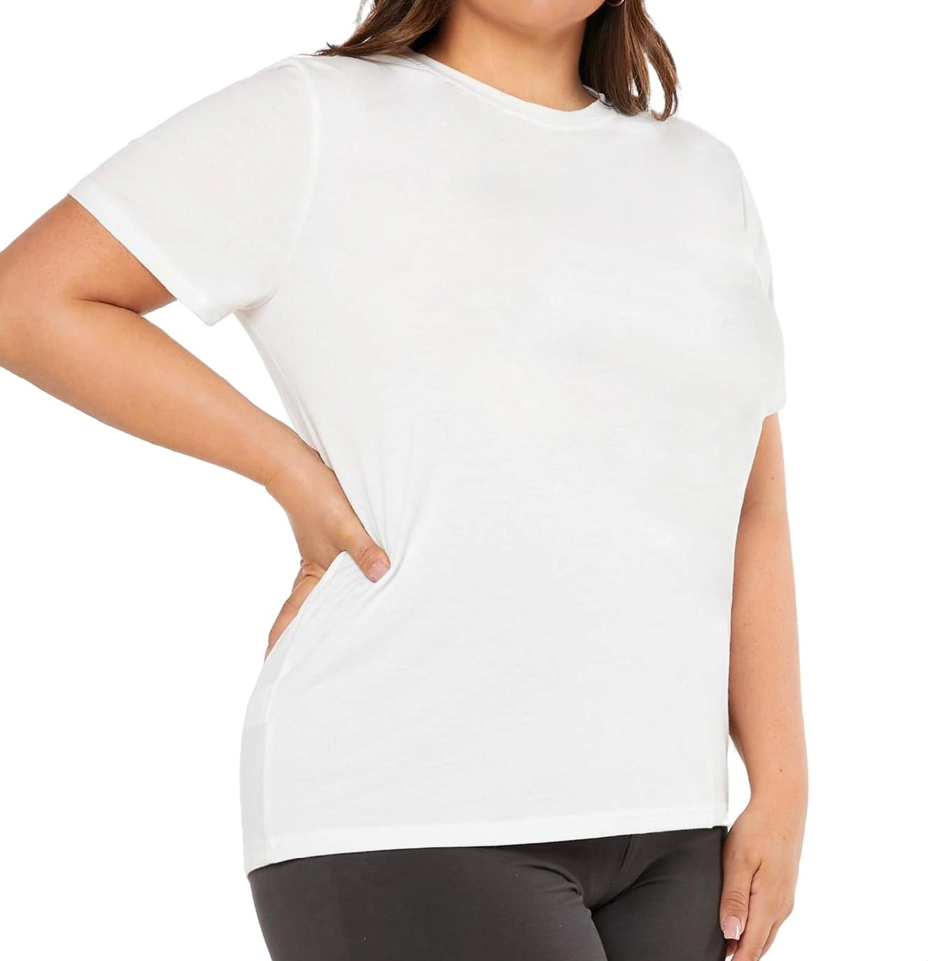 Womens Plus Size T-shirts Casual Plain Round Neck White 1XL - Walmart.com