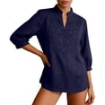 thumbnail image 1 of Womens Plus Size Tank Tops 100% Cotton Embroidered Tunic 3/4 Sleeve Loose Fit Blouse, 1 of 7