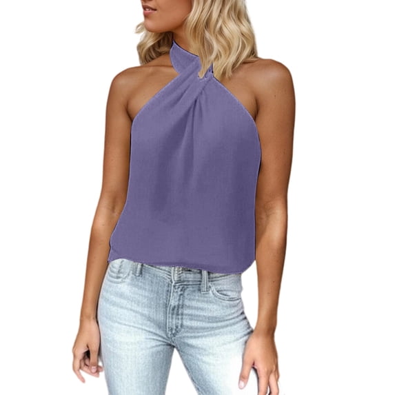 Womens Plus Size Tank Tops Halter Sleeveless Shirts 2026 Spring Summer Casual Tees