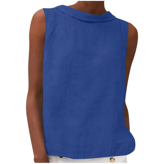 Womens Plus Size Tank Tops, Sleeveless Shirts for Women Casual Cotton Linen Solid Color Crewneck Dressy Blouses