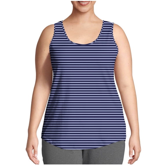 Womens Plus Size Tank Tops, Sleeveless Shirts for Women Summer Oversized Casual Striped Printed Crewneck Tees Workout Tops