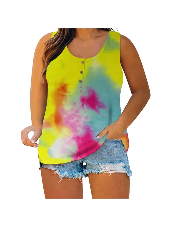 Womens Plus Size Tank Tops Summer Casual Loose Soft Blouses Sleeveless Solid Color Button Workout Tank Tops Tshirts