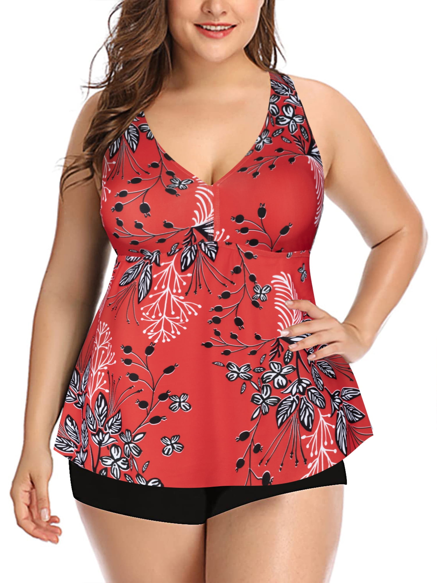 Sidefeel Women's Plus Size Tankini Swimsuits Two Piece Solid Color