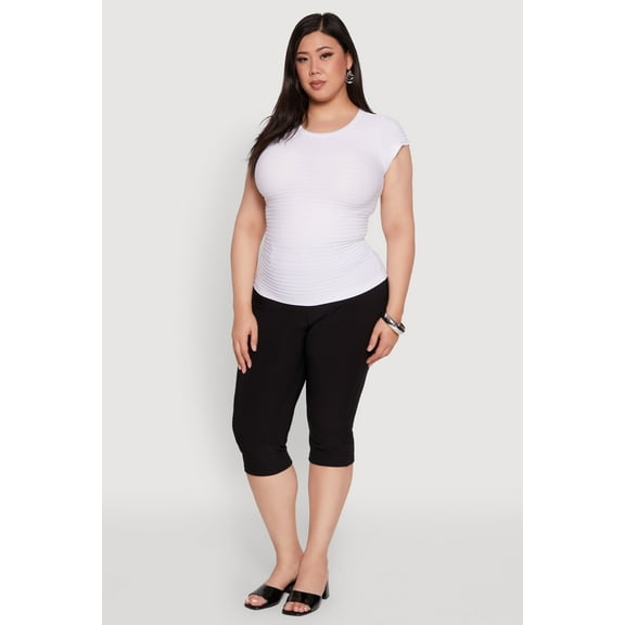 Womens Plus Size Textured Knit Side Ruched Short Sleeve Top