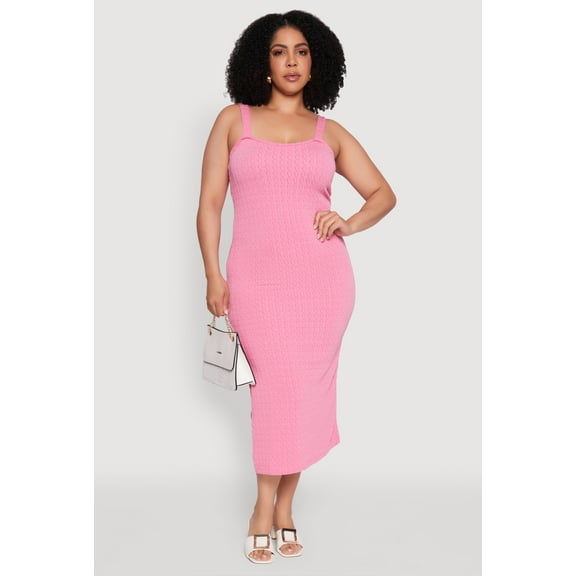 Womens Plus Size Textured Knit Side Slit Midi Dress