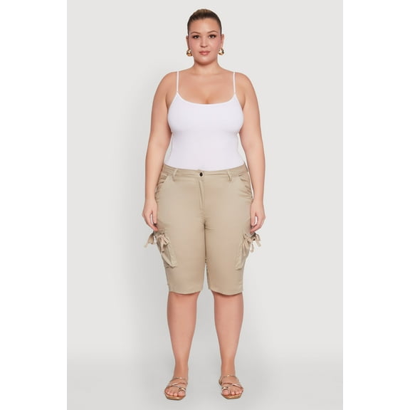 Womens Plus Size Tie Cargo Pocket Bermuda Shorts