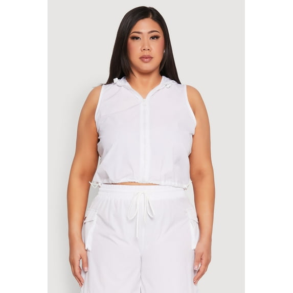 Womens Plus Size Toggle Drawstring Hem Crop Top
