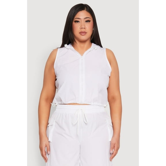 Womens Plus Size Toggle Drawstring Hem Crop Top
