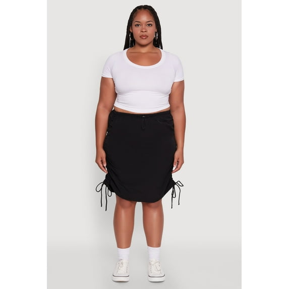 Womens Plus Size Toggle Drawstring Waist Midi Skirt