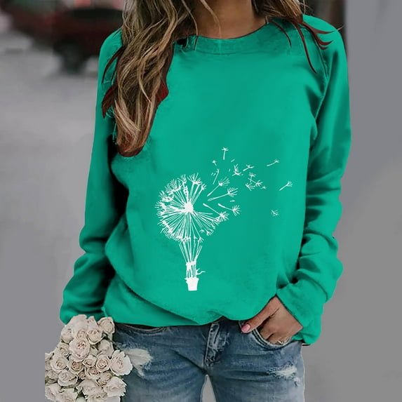Womens Plus Size Tops 2023 Fashion Long Sleeves Casual Shirts Printed Round-Neck Sweatshirt Pullover Loose Tunic Tops on Clearance