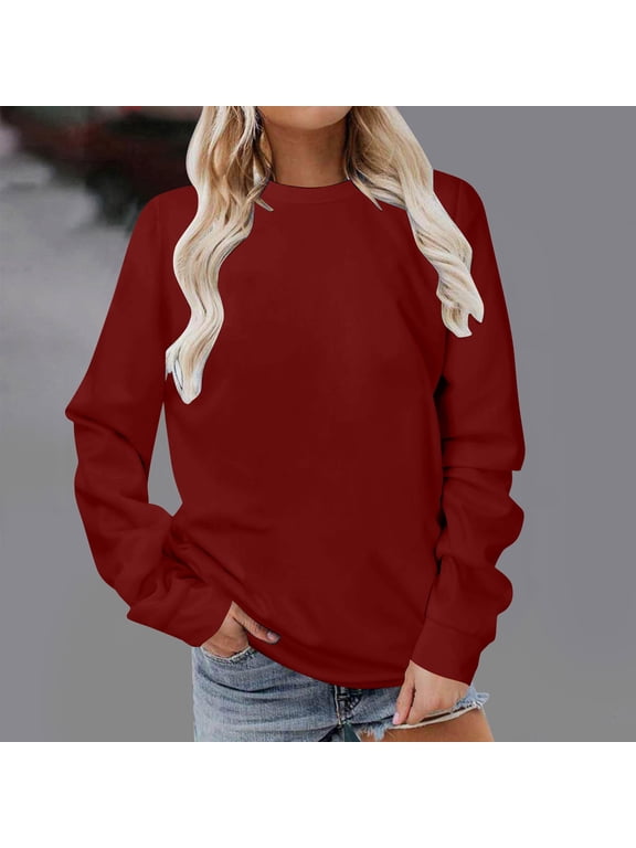Womens Plus Size Tops 2023 Fashion Long Sleeves Casual Shirts Printing Round Neck Sweatshirt Pullover Loose Tunic Tops Up to 65% off