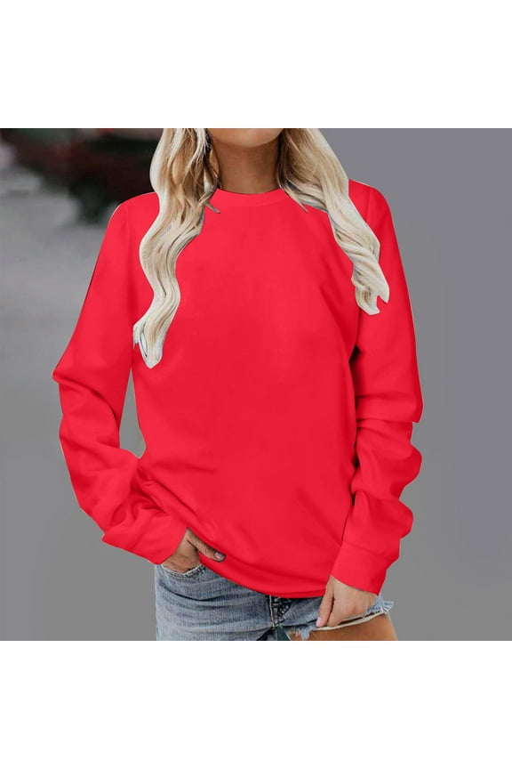 Womens Plus Size Tops 2023 Fashion Long Sleeves Casual Shirts Printing Round Neck Sweatshirt Pullover Loose Tunic Tops Up to 65% off