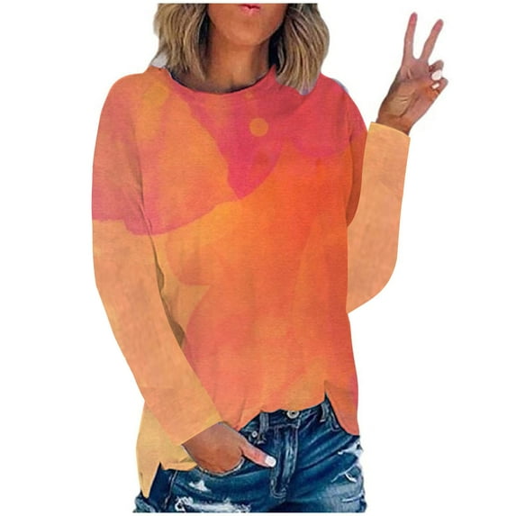 Womens Plus Size Tops 2023 Fashion Summer Round-Neck Long Sleeve Print Casual Outing Blouses Tunic Tshirt Party Beach Up to 65% off