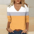 thumbnail image 1 of Womens Plus Size Tops 3/4 Length Sleeve Fall Fashion Trendy Casual Going Out Tops Cold Shoulder V Neck Gradient Plaid Graphic Shirts Casual Elegant Fall Blouse, 1 of 7