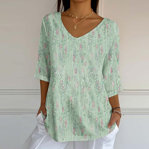 Womens Plus Size Tops 3/4 Length Sleeve Fall Fashion Trendy Casual Peplum Going Out Tops Comfy Soft Dressy Notch V Neck T Shirts Basic Solid Color Summer Tunic Blouse