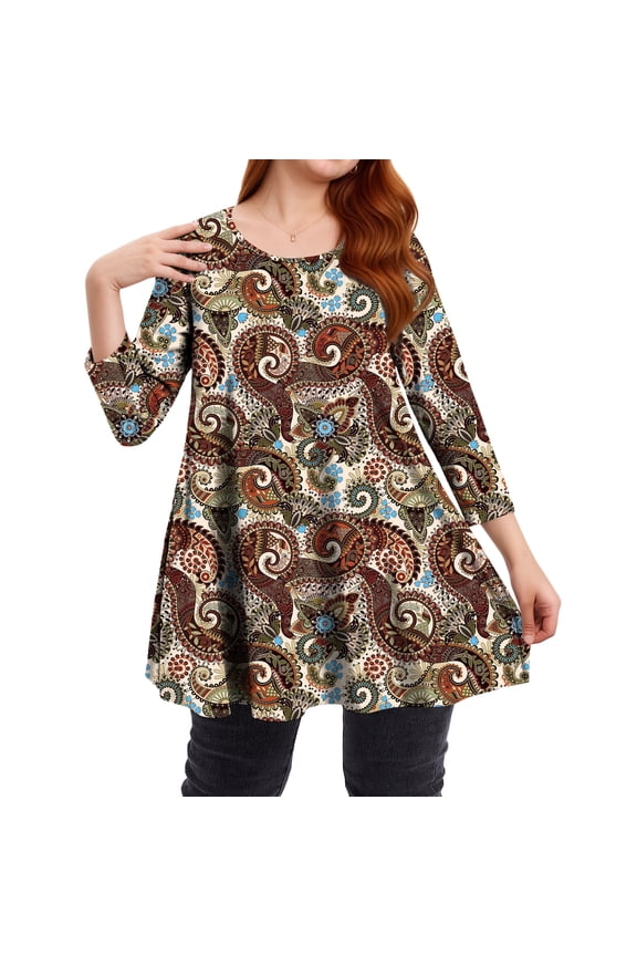 Womens Plus Size Swing Tunic for Leggings Dressy Casual 3/4 Sleeve Blouse