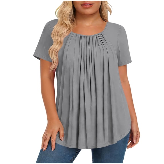 Womens Plus Size Tops 3/4 Sleeve Shirts Flowy Crewneck Casual Loose Tunic Top Blouses Gray XXL(XXL)