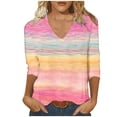thumbnail image 1 of Womens Plus Size Tops, 3/4 Sleeve Shirts for Women Fall Fashion Loose Fit Ombre Tie Dye V Neck T-Shirts, 1 of 4