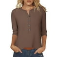 thumbnail image 1 of Womens Plus Size Tops, 3/4 Sleeve Shirts for Women Summer Casual Loose Fit Solid Color Button Up Notch V Neck T-Shirts, 1 of 5