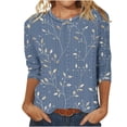 thumbnail image 1 of Womens Plus Size Tops 3/4 Sleeves Round Neck Printed Casual T-shirt Navy XL, 1 of 3