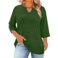 thumbnail image 1 of Womens Plus Size Tops Casual 3/4 Sleeve Crewneck Hollow Cut T Shirts Comfy Loose Fit Daily Outing Blouse (3XL, Army Green), 1 of 8