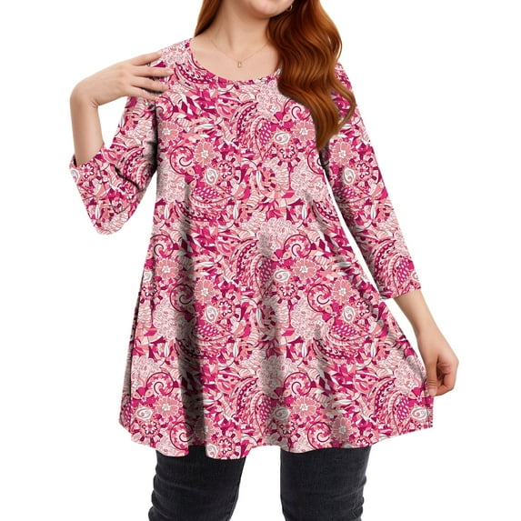 Womens Plus Size Tops Casual 3/4 Sleeve Dressy Tunic Tops Fall Loose Fit Blouses