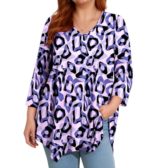 Womens Plus Size Tops Casual 3/4 Sleeve Dressy Tunic Tops Fall Loose Fit Blouses