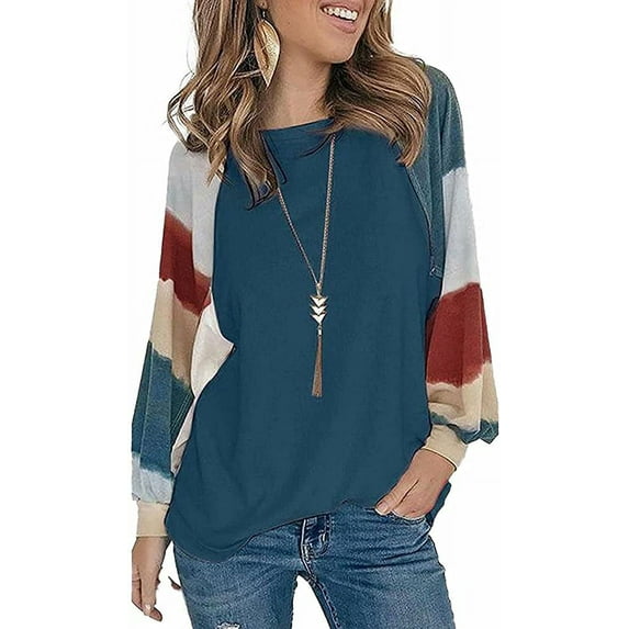 Womens Plus Size Tops Casual Long Sleeve Crew Neck Striped Loose Fit Tunic Tops