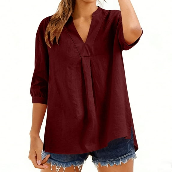 Womens Plus Size Tops Casual Printed 3/4 Length Sleeve Smocked Cuffs Loose Fit Cute Tee Clothes Trendy Fashion Outfits