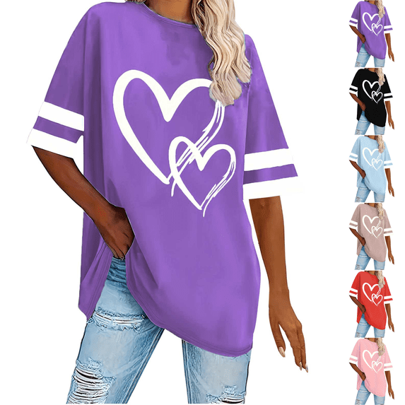 Womens Plus Size Tops Casual Round Neck Short Sleeve T Shirts for Women Oversized Summer Graphic Tees Tops,Sizes L-5XL