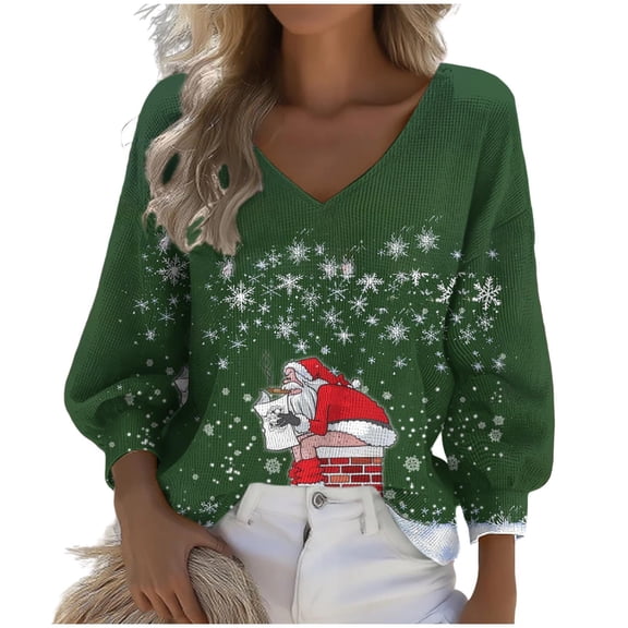 Womens Plus Size Tops Christmas Sweatshirts Long Sleeve Shirts Tops Relaxed Fit Pullover Sweater Blouses Fall Winter Outfits Y2K Clothes