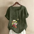 thumbnail image 1 of Womens Plus Size Tops Clearance under $10 Round Neck Short Sleeve Flower Printing Loose Summer Casual Shirt Army Green XXL, 1 of 5