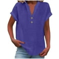 thumbnail image 1 of Womens Plus Size Tops Cotton Fashion Solid Color Button Shirt Female V Neck Loose T Shirt Blouse, 1 of 6