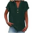 thumbnail image 1 of Womens Plus Size Tops Cotton Fashion Solid Color Button Shirt Female V Neck Loose T Shirt Blouse, 1 of 6
