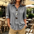thumbnail image 1 of Womens Plus Size Tops Cotton Linen 3/4 Sleeve Shirts for Women Button Down Plaid Printed Lapel Loose Summer Fall Top S-4XL, 1 of 5