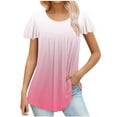thumbnail image 1 of Womens Plus Size Tops Dressy Flowy Short Sleeve Pleated Blouses Floral Crew Neck Flutter Sleeve Summer Tunic T-Shirts (Pink 2XL), 1 of 1