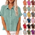 thumbnail image 1 of Womens Plus Size Tops Fashion Casual Solid Cotton Linen Shirts Summer Hem Fringe Flared Collar Tops, 1 of 10