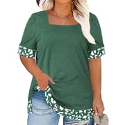 Womens Plus Size Tops Fashion Going Out Short Sleeve Shirts Cute Summer Leopard Print Basic Tees Green XL