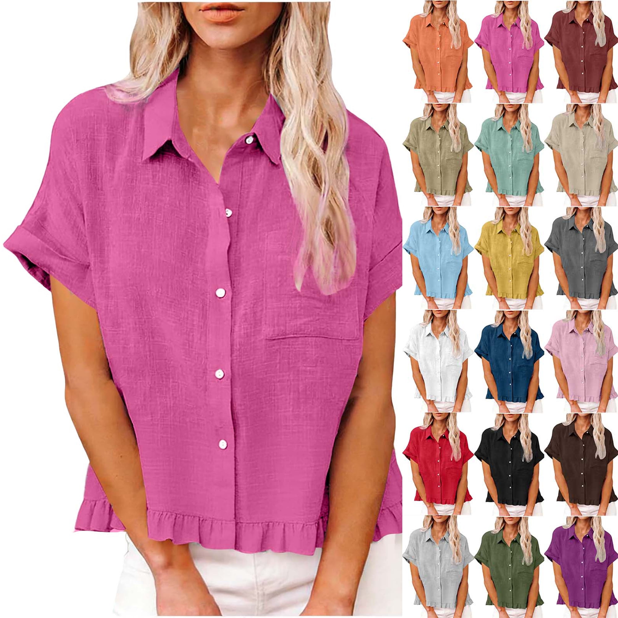 Topws Abc Womens Plus Size Tops Fashion Spring Clothing Fabric Solid Color Front ...
