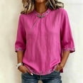 thumbnail image 1 of Womens Plus Size Tops Linen Elbow Length Sleeve Tshirts for Women Crew Neck Pullover Summer Fall Top M-4XL, 1 of 6