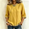 thumbnail image 1 of Womens Plus Size Tops Linen Elbow Length Sleeve Tshirts for Women Crew Neck Pullover Summer Fall Top M-4XL, 1 of 6