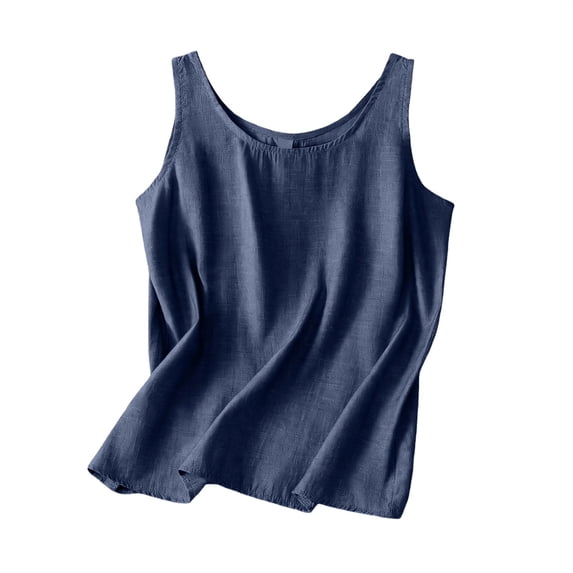Womens Plus Size Tops Linen Tank Tops Vacation Tees Loose Fit Sleeveless Neck Shirts Lightweight Tshirts on Sale