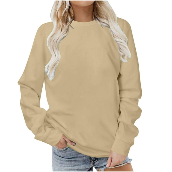 Womens Plus Size Tops, Long Sleeve Pullover for Women Fall Fashion Loose Fit Solid Color Crewneck Sweatshirts
