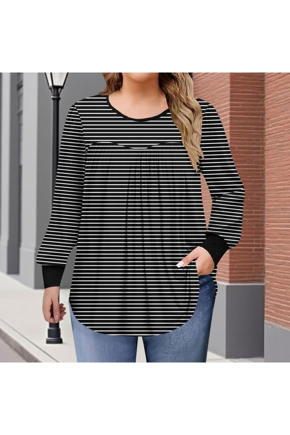 Womens Plus Size Tops Long Sleeve Shirts Crew Neck Flowy Tunic Fall Casual Loose Blouse 1X-5X