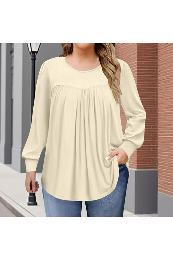 Womens Plus Size Tops Long Sleeve Shirts Crew Neck Flowy Tunic Fall Casual Loose Blouse 1X-5X
