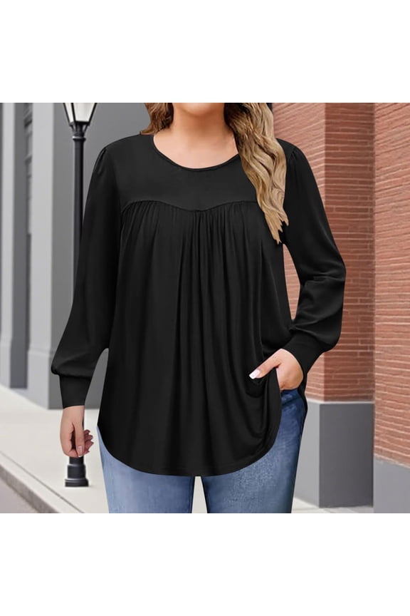Womens Plus Size Tops Long Sleeve Shirts Crew Neck Flowy Tunic Fall Casual Loose Blouse 1X-5X