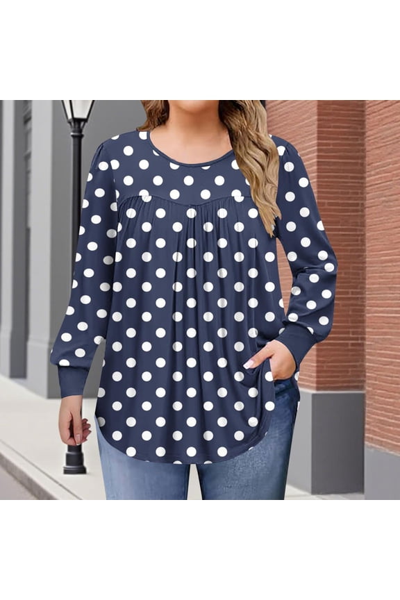 Womens Plus Size Tops Long Sleeve Shirts Crew Neck Flowy Tunic Fall Casual Loose Blouse 1X-5X
