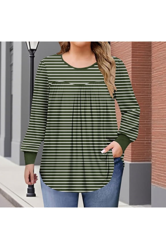 Womens Plus Size Tops Long Sleeve Shirts Crew Neck Flowy Tunic Fall Casual Loose Blouse 1X-5X